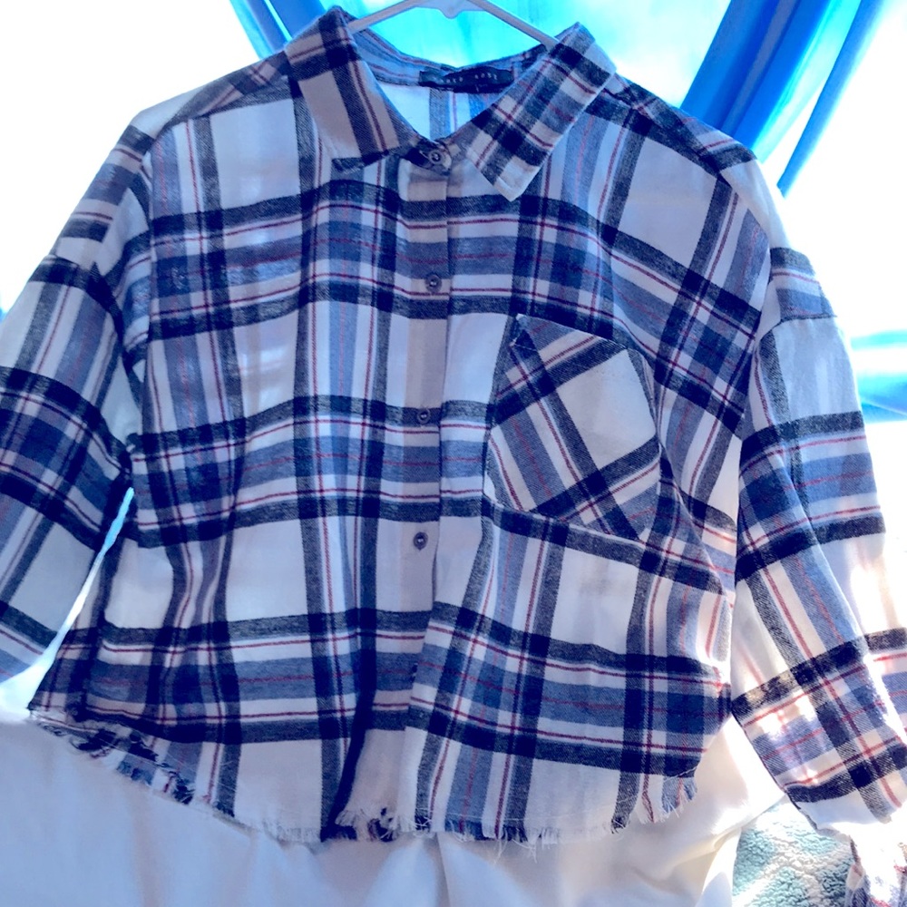 Faded Rose Long sleeve button down crop flannel shirt